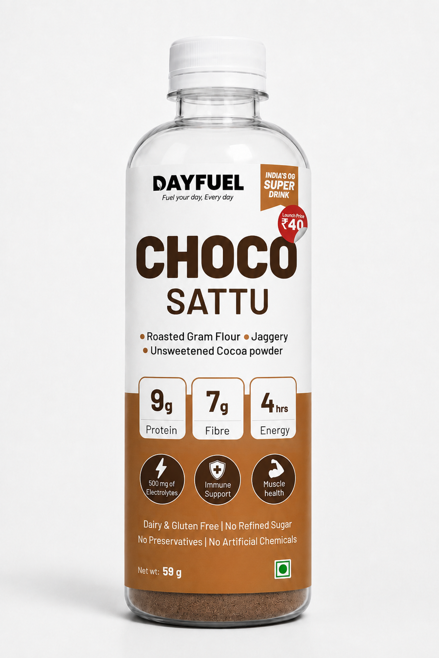 Dayfuel Choco Sattu bottle with roasted gram sattu premix inside