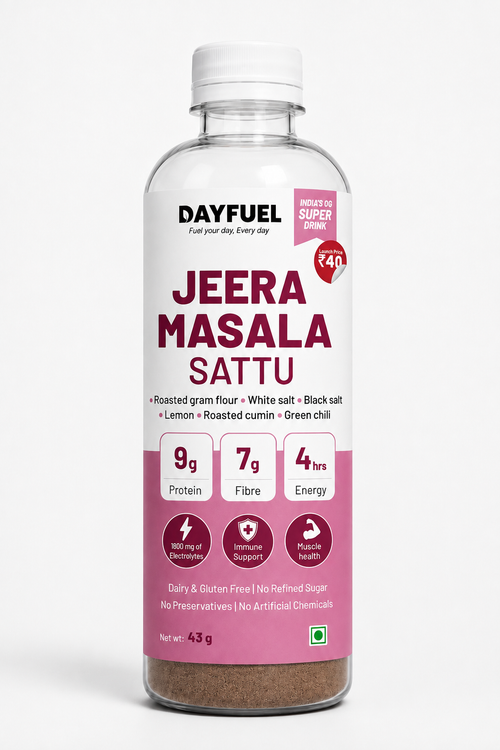 Dayfuel Jeera Masala Sattu bottle with roasted gram sattu premix inside