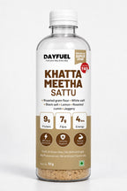 Dayfuel Khatta Meetha Sattu bottle with roasted gram sattu premix inside